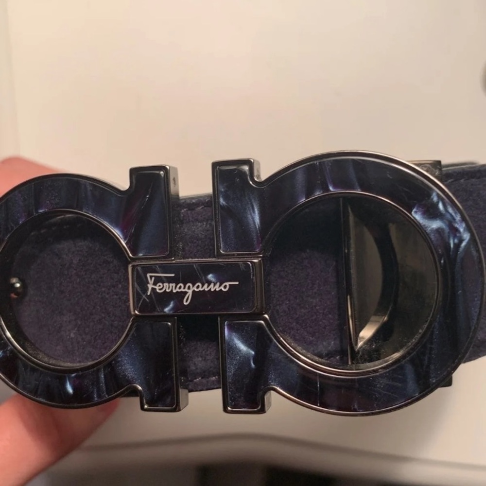 dark blue suede Ferragamo belt